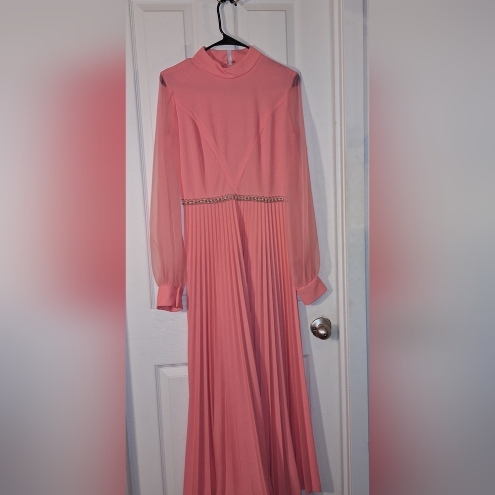 Vintage Retro Pink Peach Maxi Dress - Picture 1 of 10